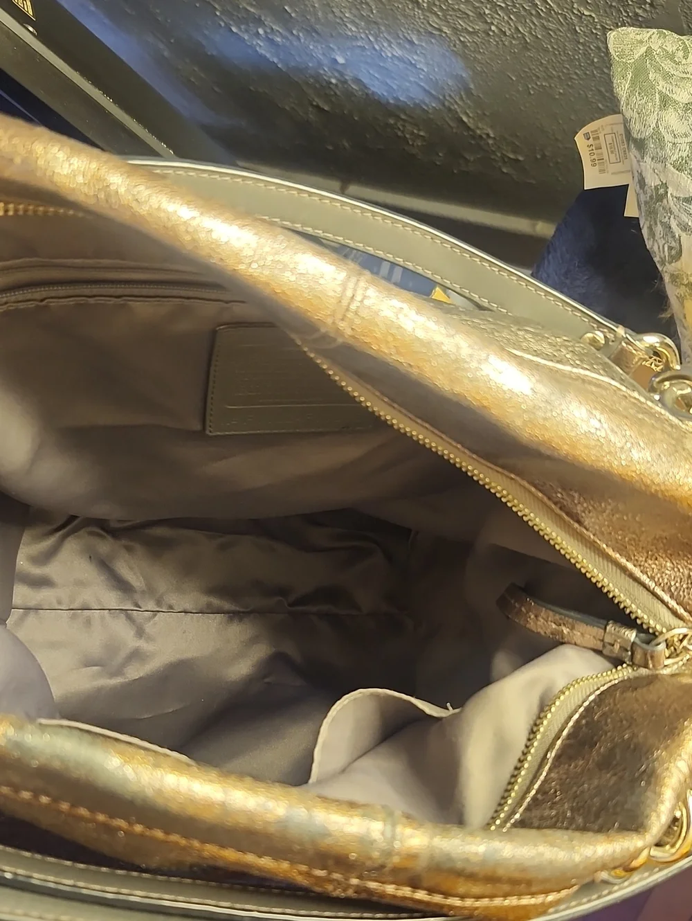 Coach Metallic Pewter Leather Tote - Silver/Brown Tone